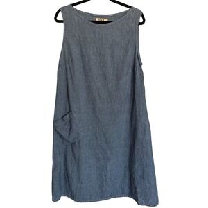 Flax 100% Linen Sleeveless Maxi Tank Dress Size Small Light  Chambray Blue EUC